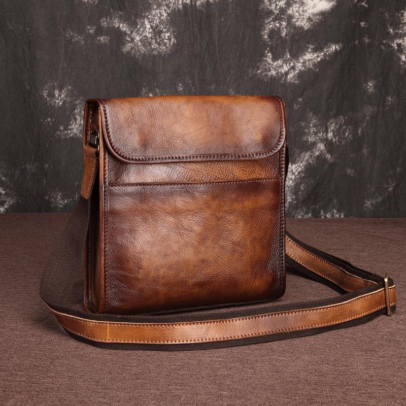 vertical messenger leather bag