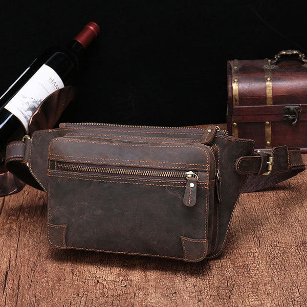 Vintage Brown Leather Men's Fanny Pack Coffee Chest Bag Waist Bag For ...