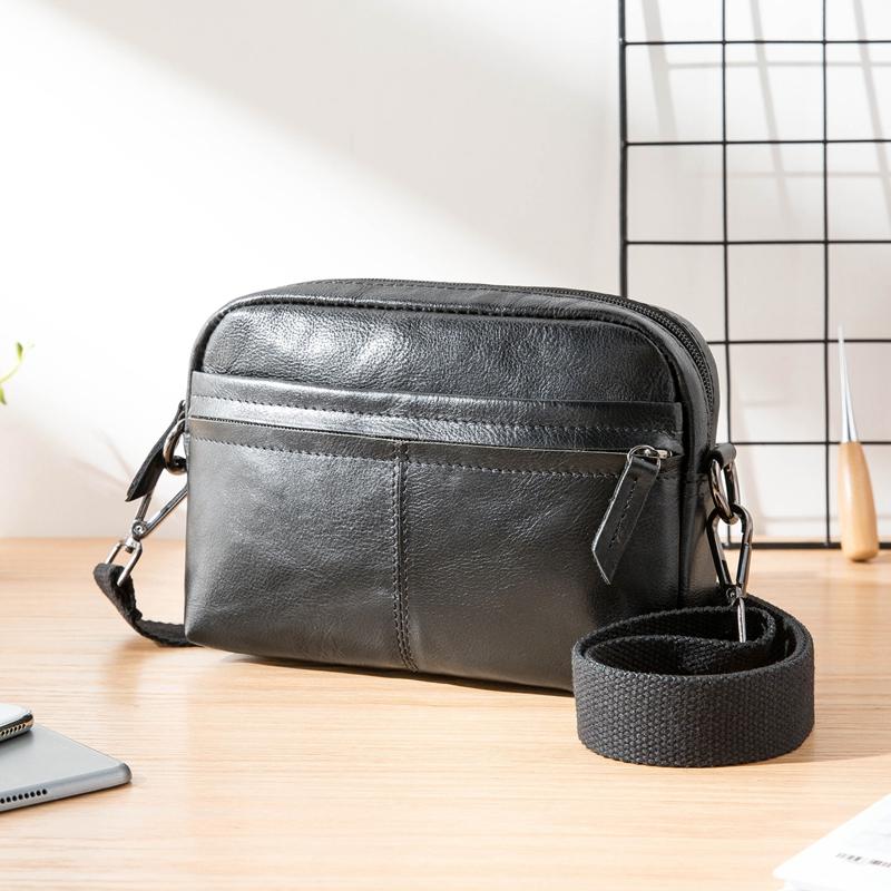 Fashion Black Small Leather Mens Side Bag Black Mini Courier Bag Messe ...