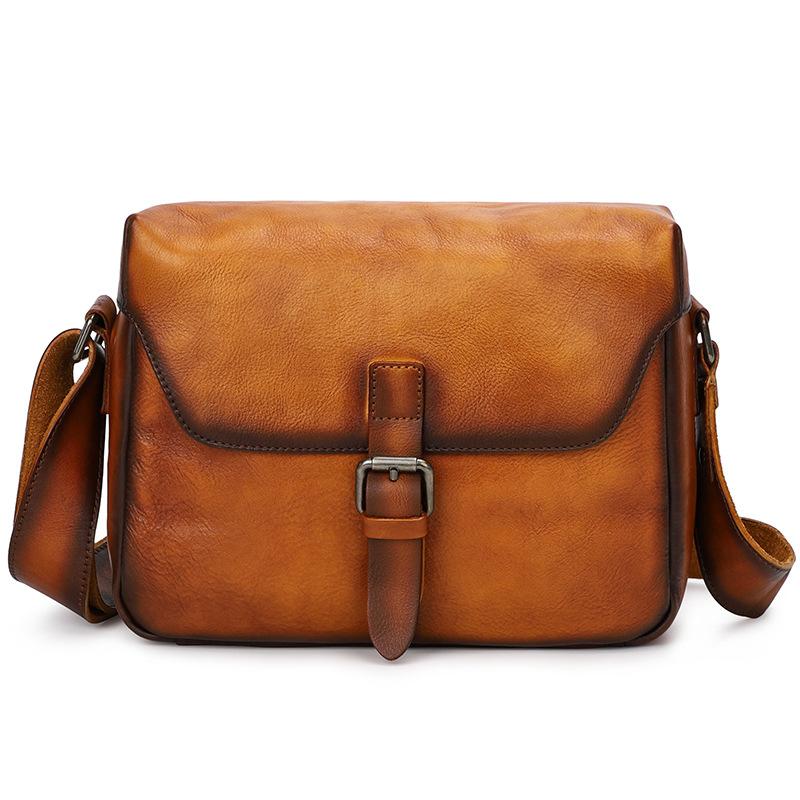 Cool Brown Men Leather Camera Side Bag Tan SLR Camera Leather Cube Mes ...