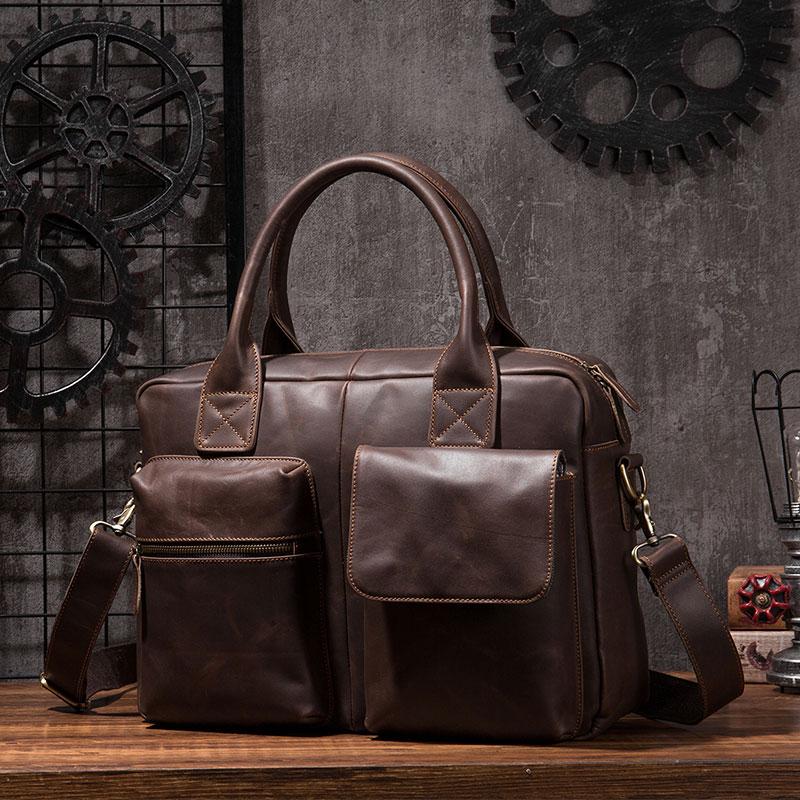Cool Coffee Leather Mens Briefcase Work Handbag 15inch Laptop Bag Busi ...
