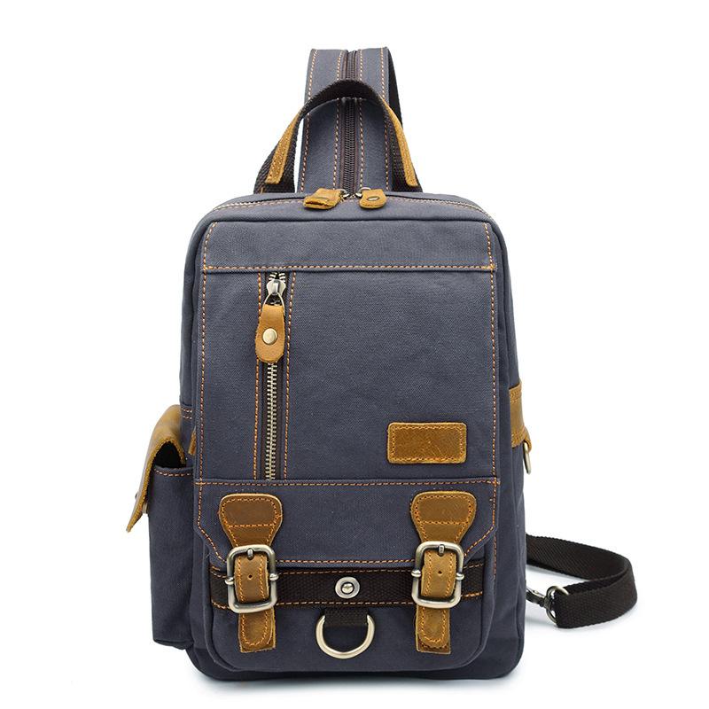 Canvas Leather Mens Mini Sling Bag Khaki Backpack One Shoulder Bag Gre – iChainWallets