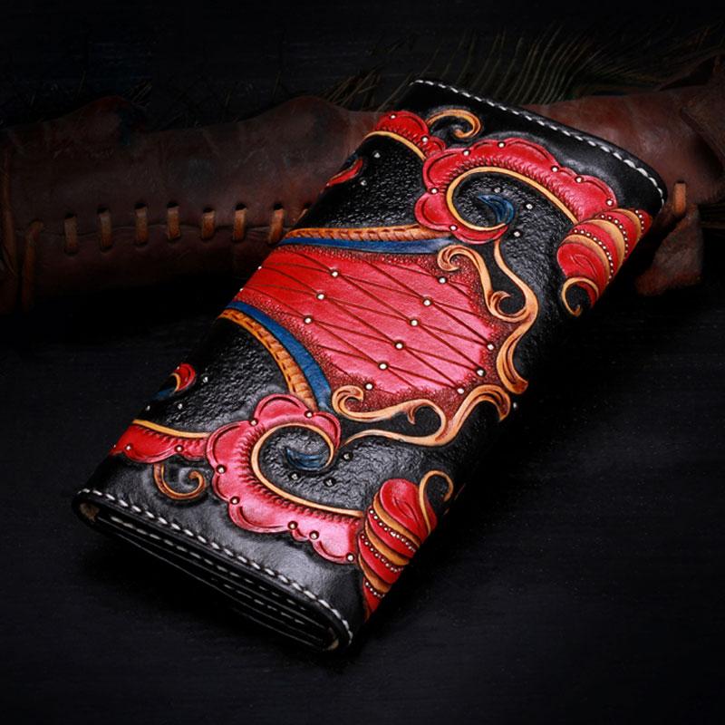 Handmade Leather Mens Womens Tooled Phoenix Clutch Wallet Cool Wallet ...