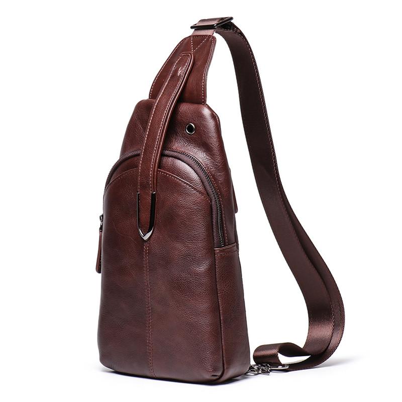 Top Brown Leather Men's Sling Bag Sling Pack Chest Bag One Shoulder Ba ...