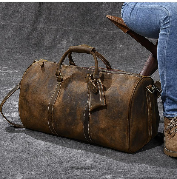 Retro Brown Leather Men's Business Overnight Bag Large Travel Bag Coff ...