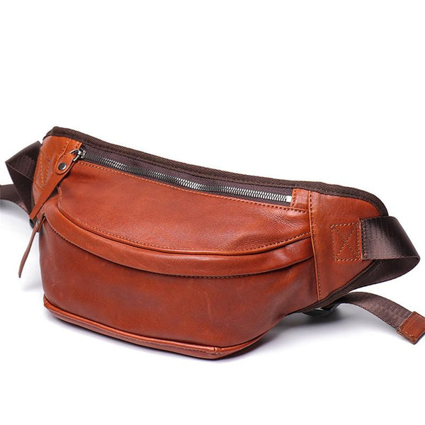 Brown MENS LEATHER 8 inches FANNY PACK Black Chest Bag BUMBAG Bag WAIS ...