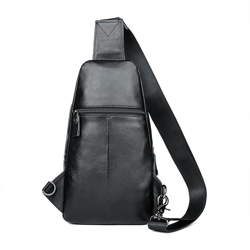 Badass Black Leather Backpack Men's 8-inch Sling Bag Chest Bag One sho ...