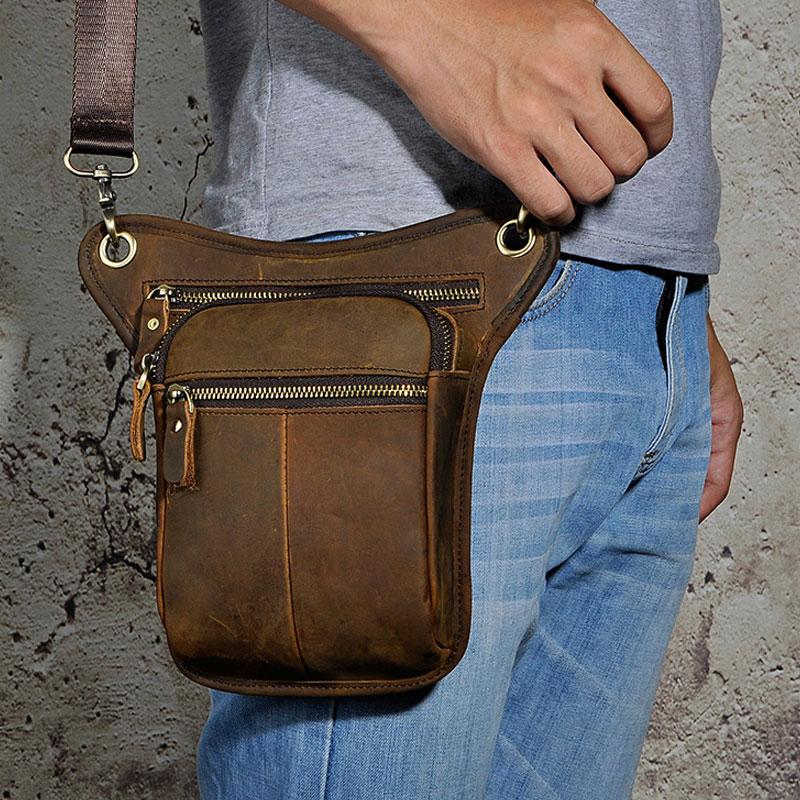 Biker Mens Leather Drop Leg Bag Waist Bag Side Bags Belt Pouch Pack fo ...