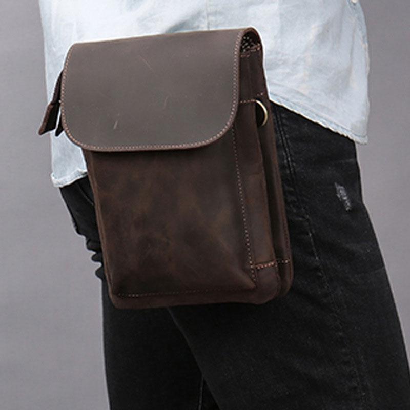 Cool Dark Brown Leather Mens Belt Pouch Small Side Bag Belt Bag For Me ...