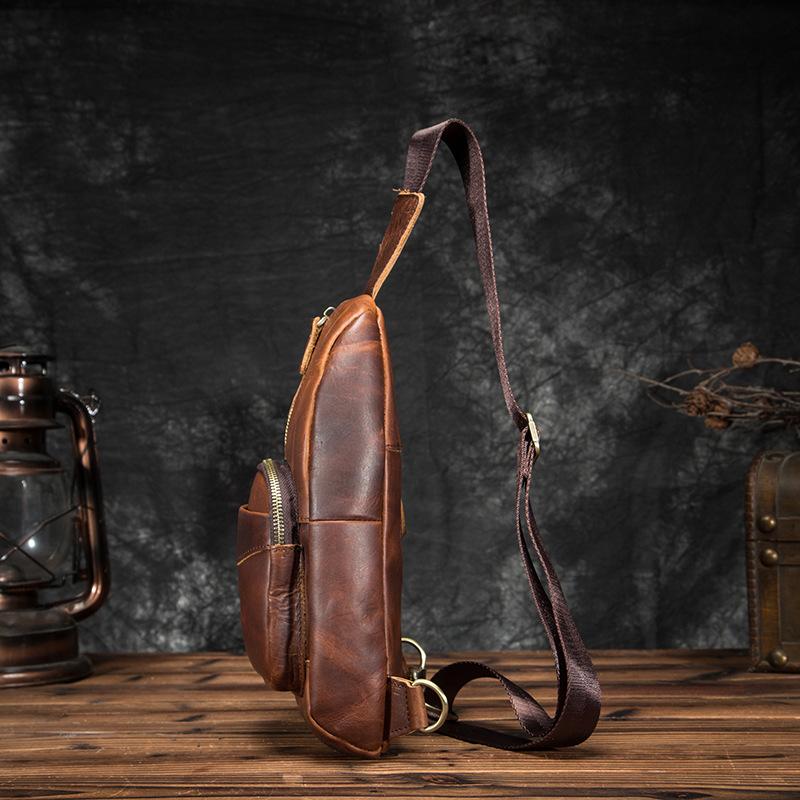 Badass Brown Leather Men's Sling Bag Chest Bag Vintage 8-inches One sh ...