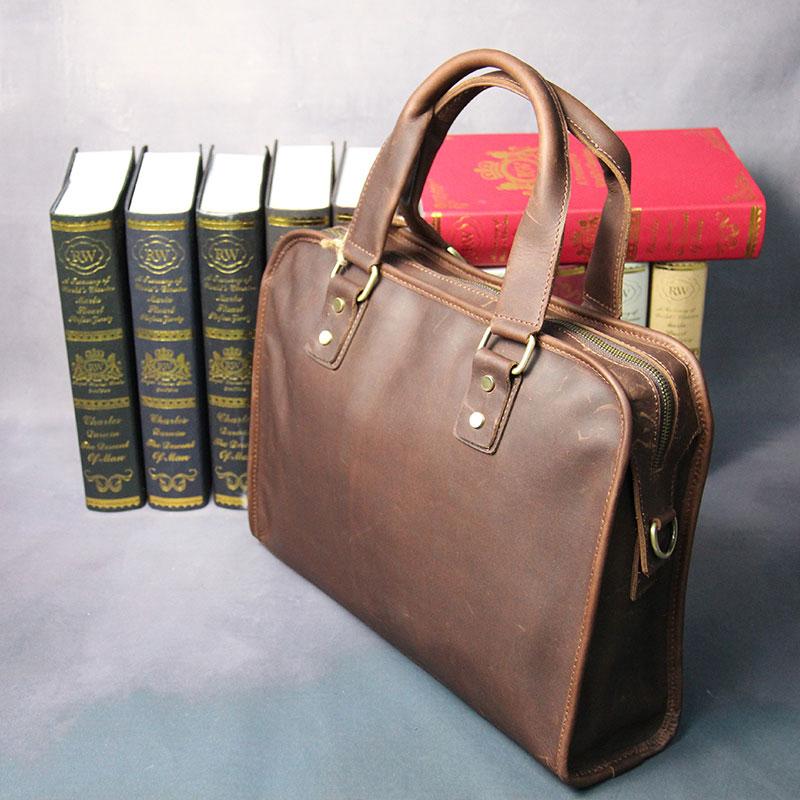 Cool Brown Coffee Leather Mens Briefcase 12inch Work Handbag Business ...