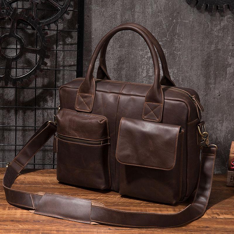 Cool Coffee Leather Mens Briefcase Work Handbag 15inch Laptop Bag Busi ...