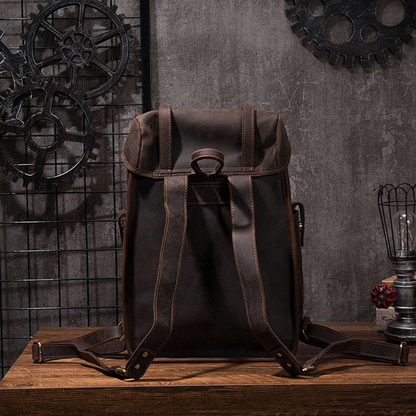 Coffee Cool Mens Leather Hiking Backpack Large Travel Backpack Leather ...