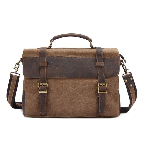 Canvas Leather Mens Vintage Khaki 14'' Briefcase Side Bag Lake Green M ...