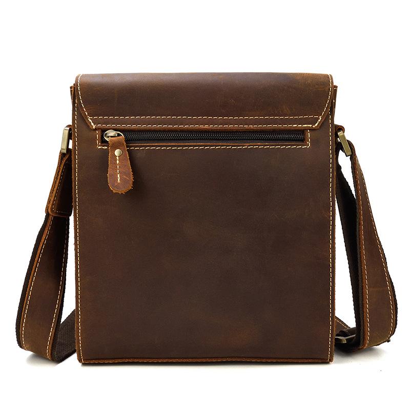 Vintage Brown Leather Men's Small Side Bag Vertical Messenger Bag Tabl ...