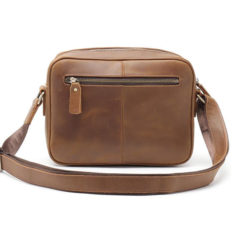 Coffee Leather Small Mens Messenger Bag Side Bag Vintage Brown Courier ...