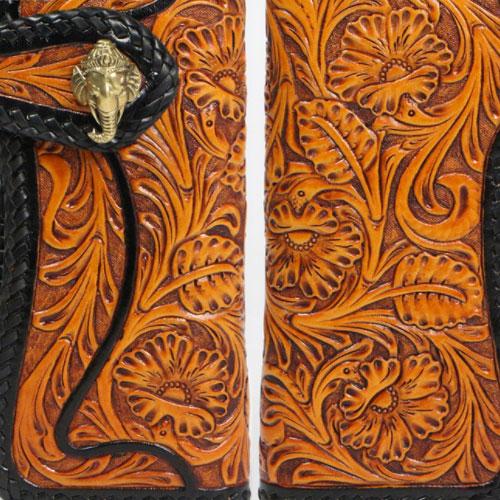 Handmade Mens Cool Tooled Floral Long Leather Chain Wallet Biker Truck ...