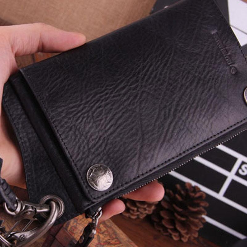 Genuine Leather Mens Cool Biker Chain Wallet Long Leather Wallet Slim ...