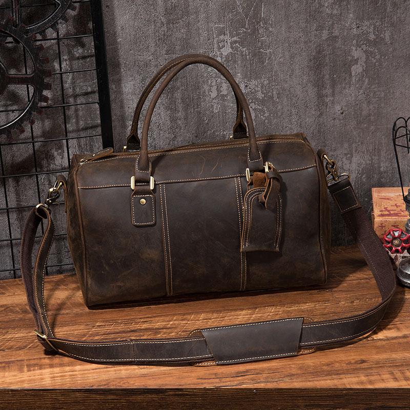 Cool Coffee Leather Mens Weekender Bags Vintage Travel Bags Duffle Bag ...