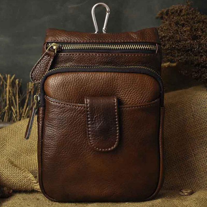 Vintage Leather Belt Pouches Cell Phone Holster Brown BELT BAG Small S ...