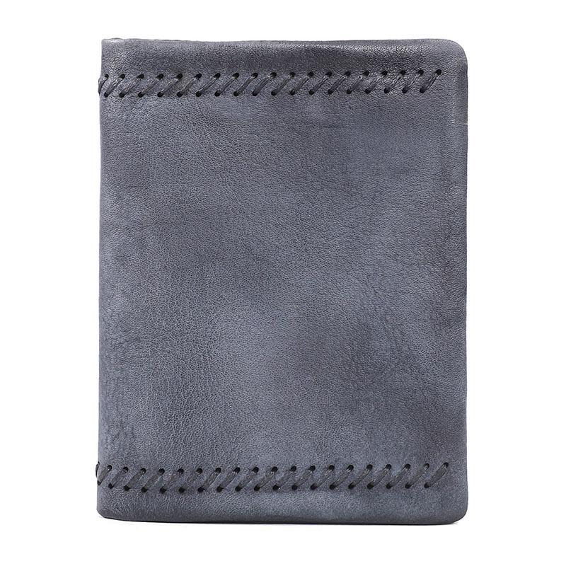 Handmade Leather Mens Vertical Gray Short Wallet Men Brown Small Bifol – iChainWallets
