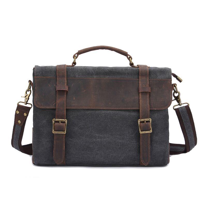 Canvas Leather Mens Vintage Khaki 14'' Briefcase Side Bag Lake Green M ...