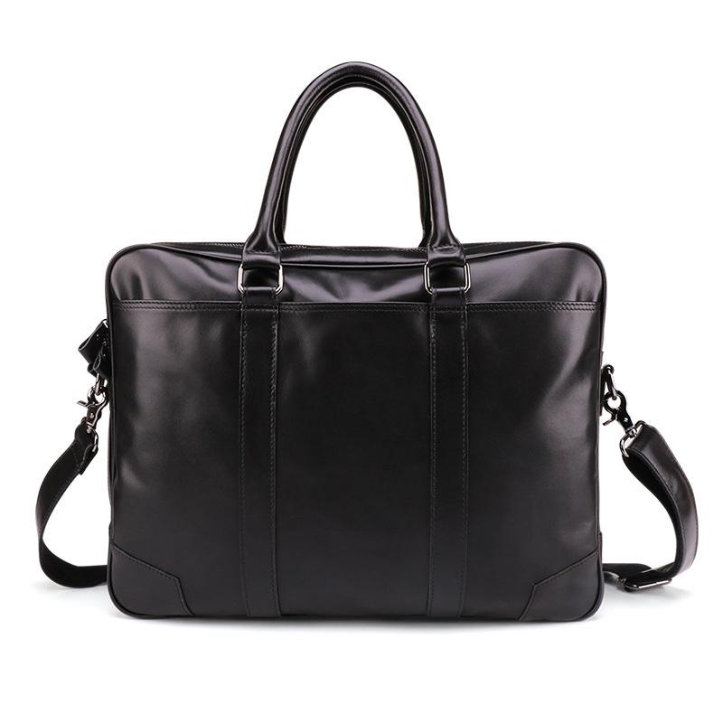 Black Leather Mens 15.6 inches Laptop Work Bag Handbag Briefcase Black ...