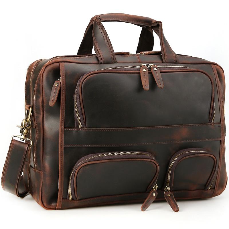 Vintage Leather Men's Briefcase 15‘’ Laptop Briefcase Professional Bag ...