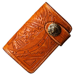 Handmade Leather Skull Indian Chief Tooled Mens Short Wallet Cool Smal – iChainWallets