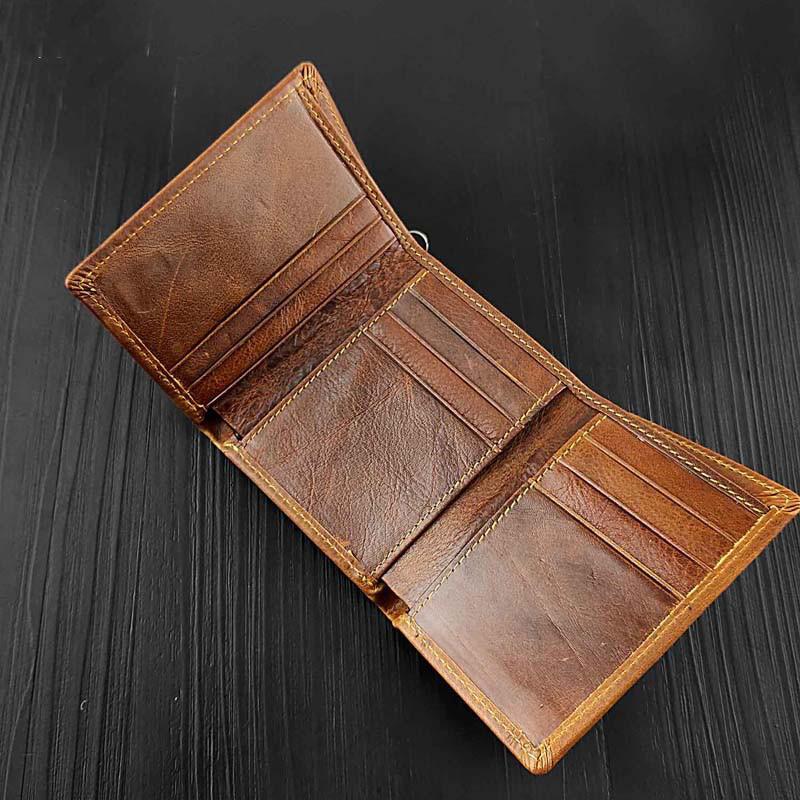Cool LEATHER MENS TRIFOLD SMALL BIKER WALLETS BROWN CHAIN WALLET WALLE ...