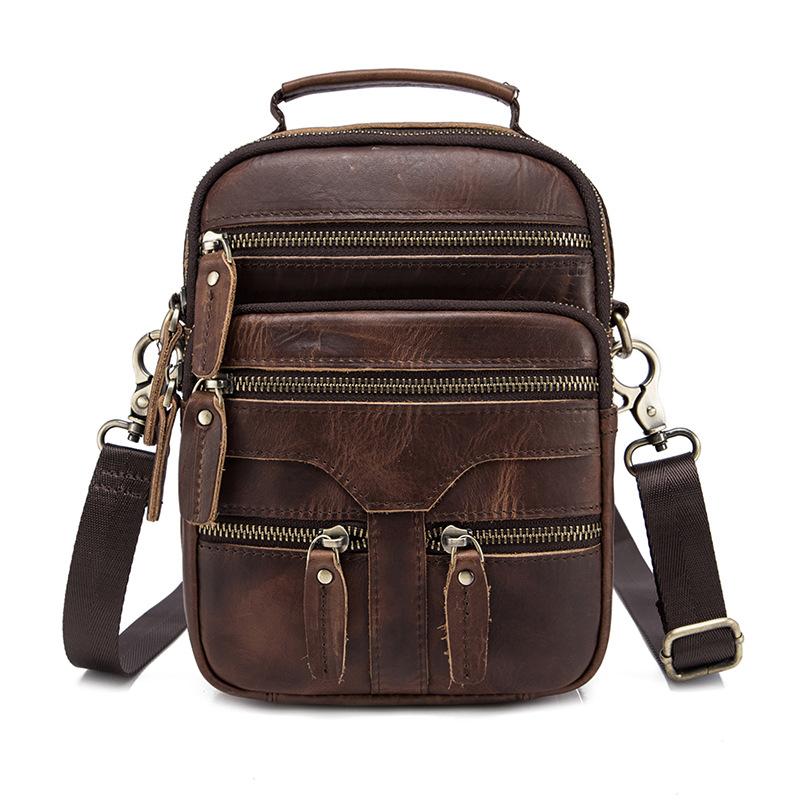 Brown LEATHER MENS Small Vertical Courier Bag SHOULDER BAG SIDE BAG CO ...