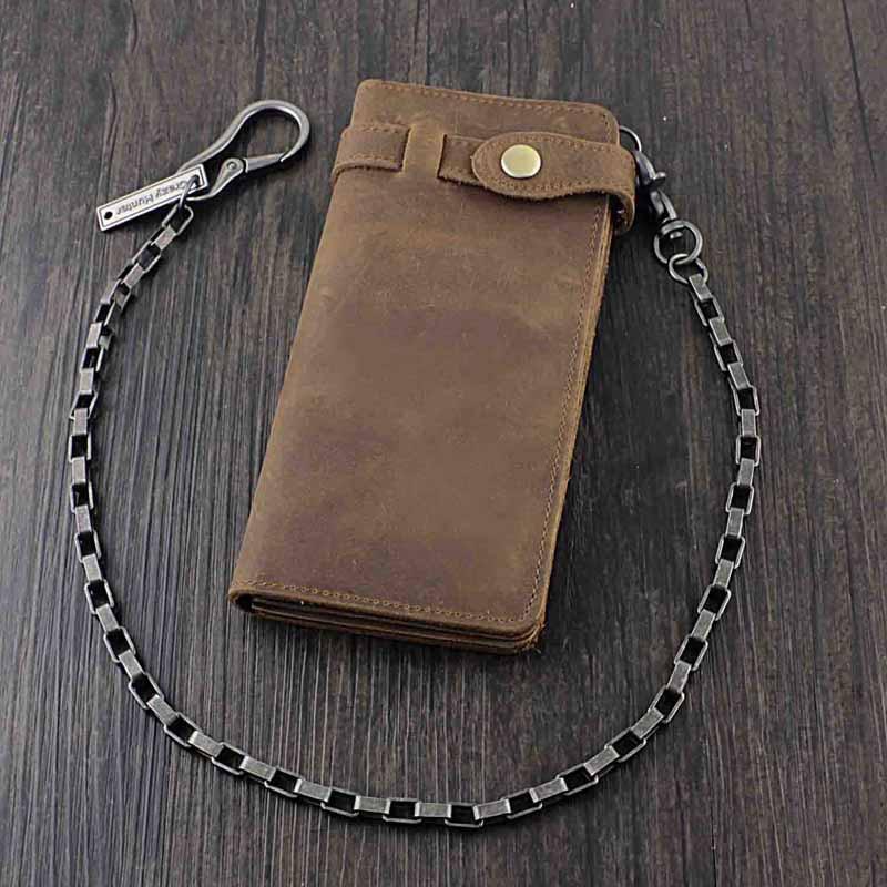 Vintage Brown Leather Men's Long Biker Chain Wallet Brown Badass Bifol ...