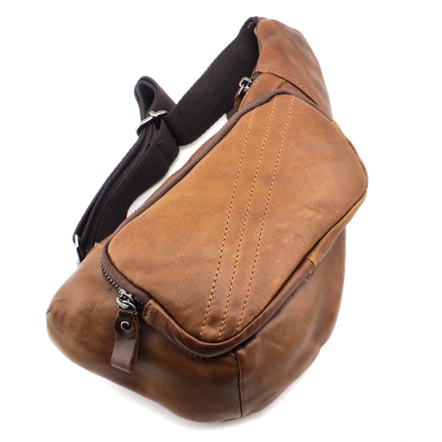 Brown Leather Men's Sling Bags Chest Bags Badass Brown One shoulder Ba ...