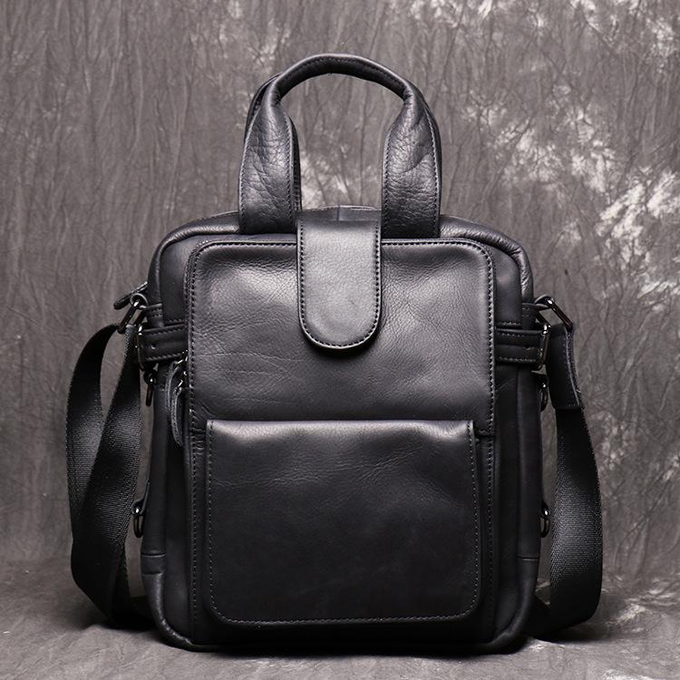 Black Leather Mens Laptop Work Bag Handbag Vertical Briefcase Shoulder ...