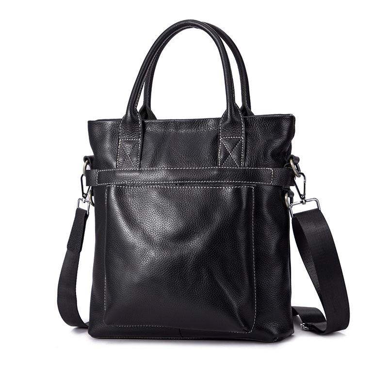 Black Leather Mens Vertical Work Bag Handbag Vertical Black Small Brie ...