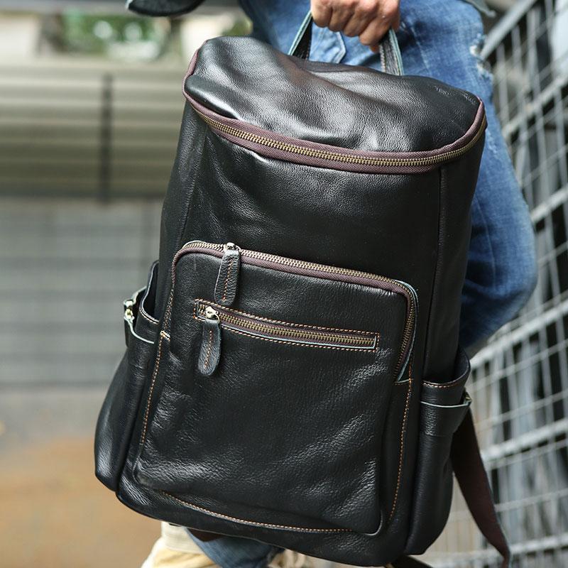 Black Coffee Mens Leather Backpacks Travel Backpacks Laptop Backpack f ...