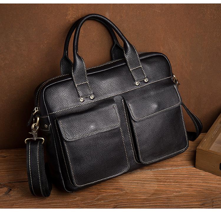 Black Leather Mens 13 inches Vertical Briefcase Laptop Shoulder Bag Co ...