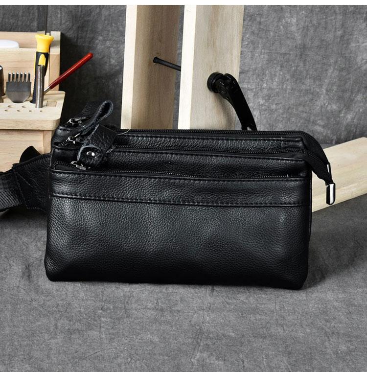 Black Leather Fanny Pack Mens Waist Bag Hip Pack Belt Bag for Men – iChainWallets