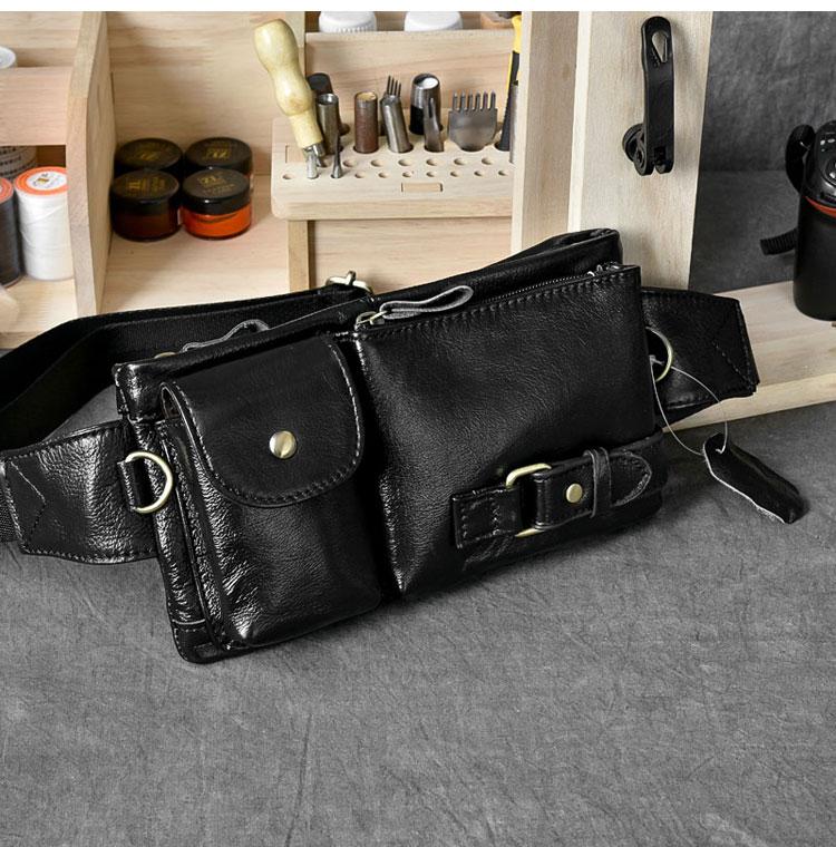 Black Leather Fanny Pack Mens Waist Bag Hip Pack Belt Bag for Men – iChainWallets