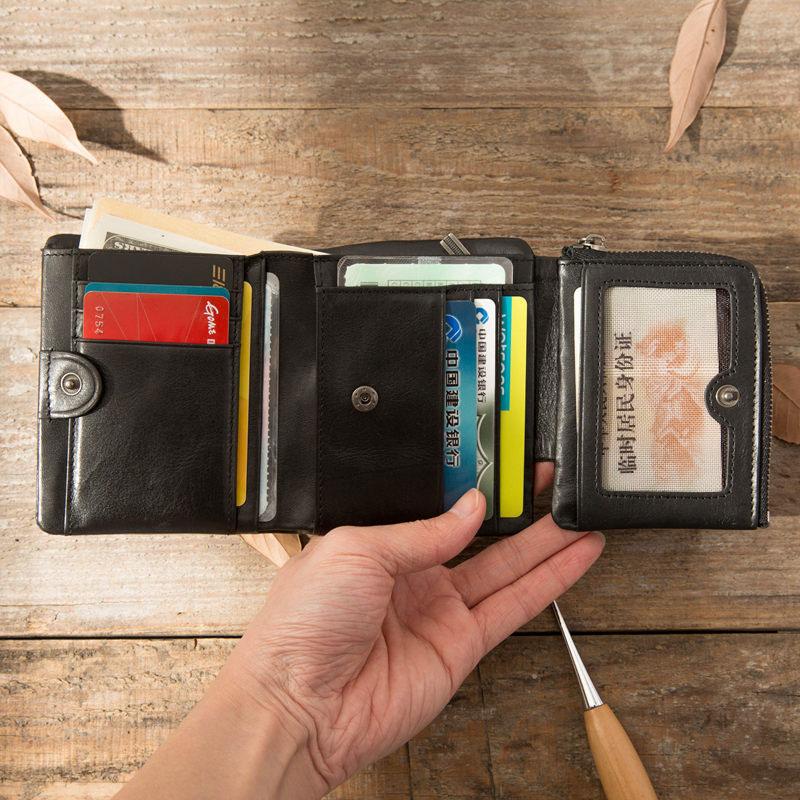 Black Leather Mens Small Wallets Trifold Vintage billfold Wallet for M ...