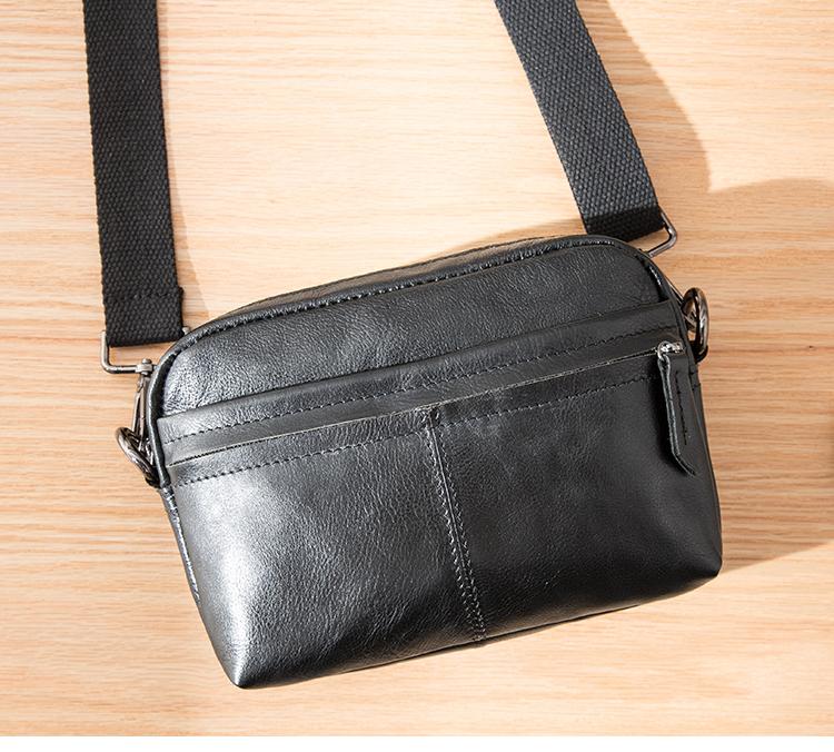 Fashion Black Small Leather Mens Side Bag Black Mini Courier Bag Messe