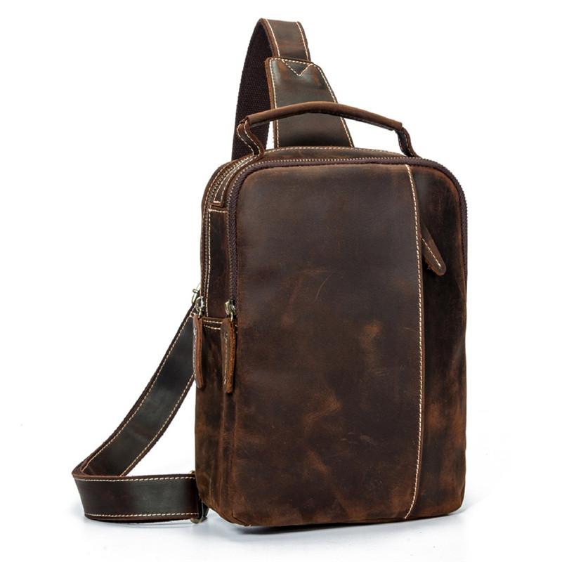 Best Brown Distressed LEATHER MENS Sling Bag One Shoulder Backpack Top ...