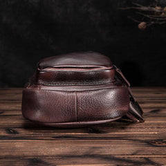 Brown Cool LEATHER MENS 8'' Sling Bag Coffee Chest Bag Brown One Shoulder Bag For Men