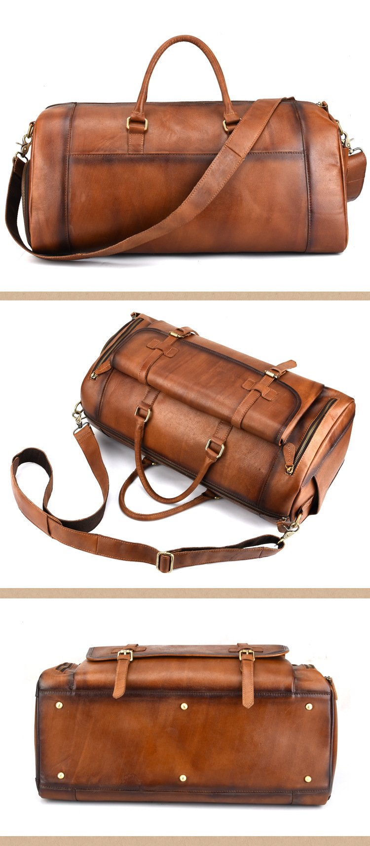 Cool Brown Leather Men's Overnight Bag Travel Bag Duffel Bag Weekender ...