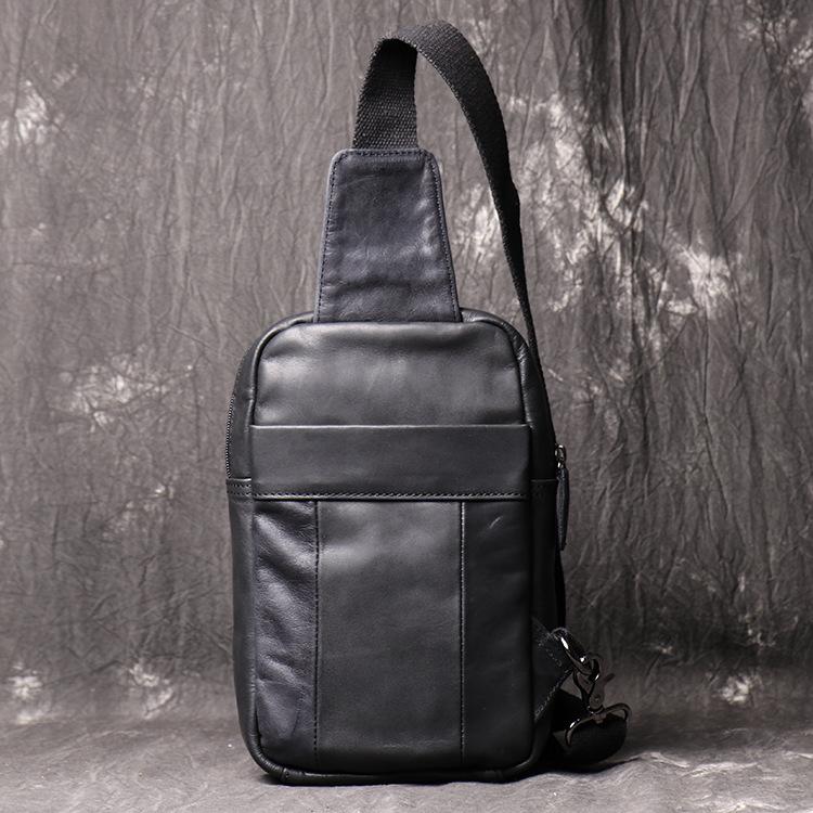 Black Leather Sling Backpack Sling Bag Chest Bag One shoulder Backpack ...