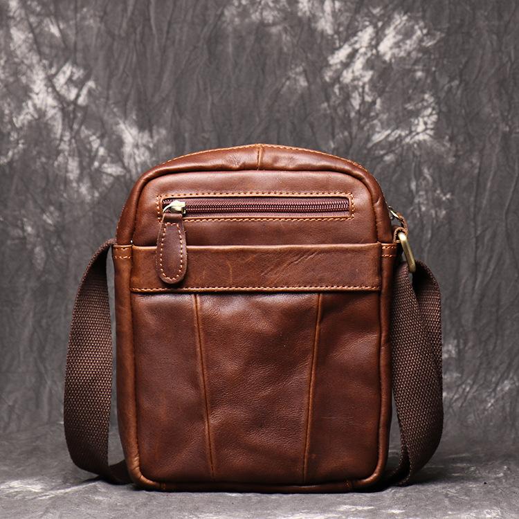 Brown LEATHER MENS Small SHOULDER BAG Vertical SIDE BAG Casual COURIER ...