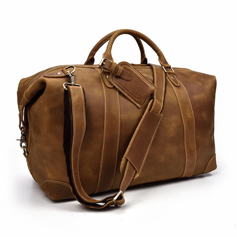 Casual Brown Leather Men Handbag Overnight Bags Travel Bags Weekender ...