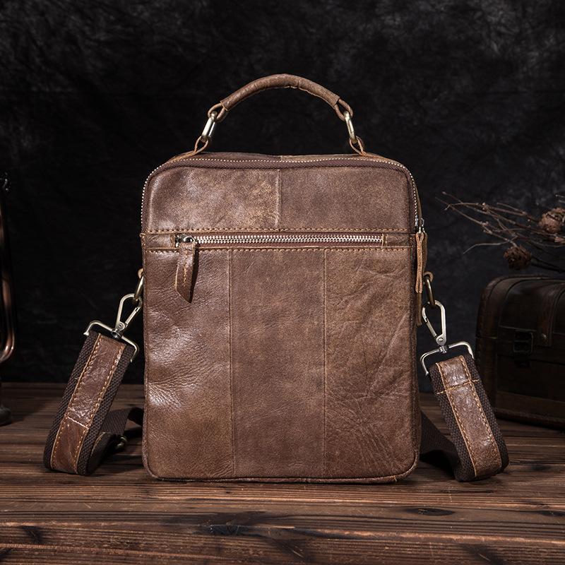 Brown LEATHER MENS Vertical SIDE BAG Small COURIER BAG Vertical Handba ...