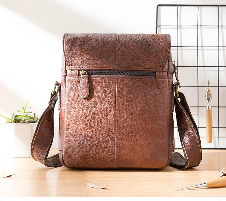 Casual Leather Mens 8 inches Vertical Side Bag Brown Messenger Bags Po ...