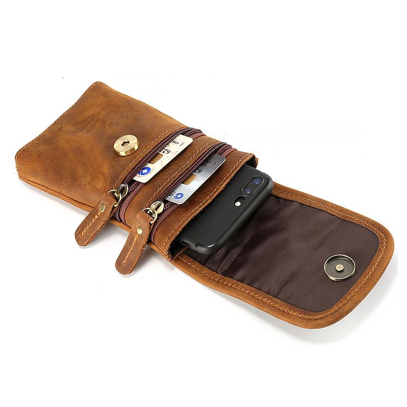 Casual Brown Leather Cell Phone HOLSTER Belt Pouch for Men Waist Bags – iChainWallets